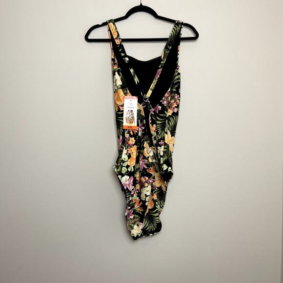 NWT Hurley Floral  One-Piece UPF 50+ Stretch Swimsuit Orange Waikiki Wonder XXL - Picture 6 of 8